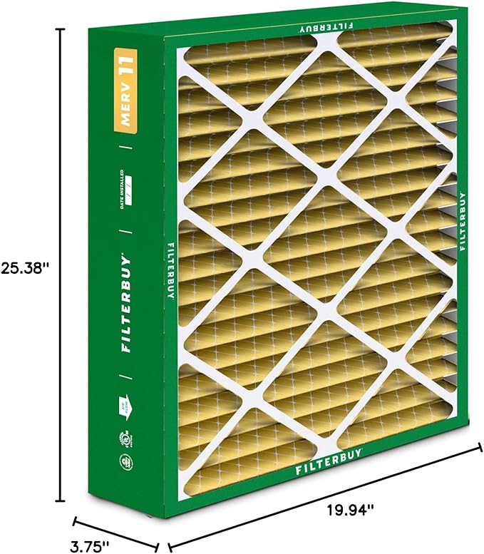 Filterbuy 20x25.25x3.5 Air Filter MERV 11 Superior Pet & Allergy Defense (4-Pack), Pleated HVAC AC Furnace Filters for AprilAire Space-Gard 102 & 2120 (Actual Size: 19.94 x 25.38 x 3.75)