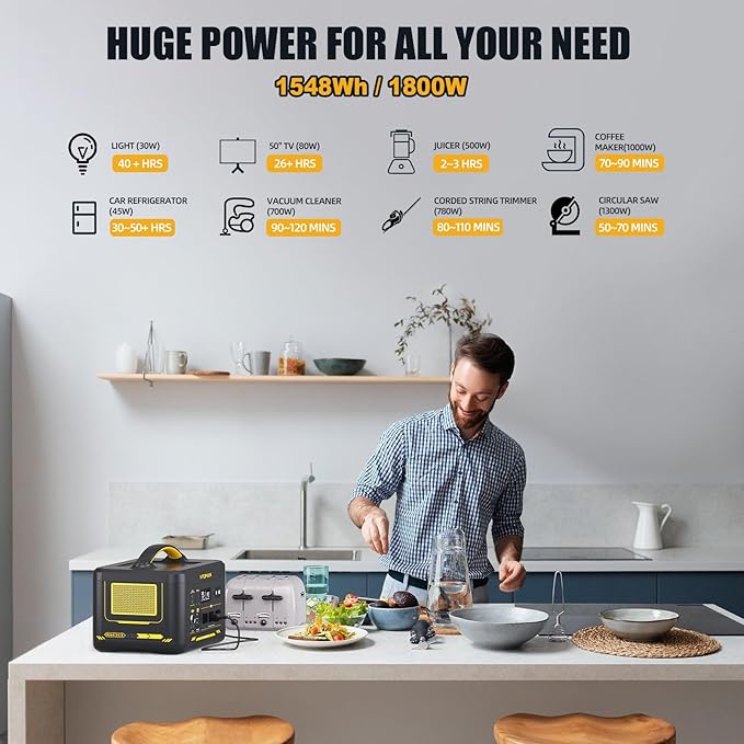 VTOMAN Jump 1800 Portable Power Station with Jump Start, 1548Wh LiFePO4 Solar Generator 1800W (Peak 3600W) AC Outlets, Regulated 12V DC, PD 100W Type-C for Home Backup RV/Van Travel Camping Road Trip
