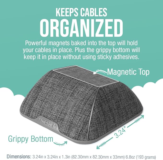 Smartish® Magnetic Cord Holder - Cable Wrangler Organizer Stocking Stuffer with Magnet Clips for Charger Management on Desktop, Nightstand for USB-C + Lightning - No 2 Pencil Gray