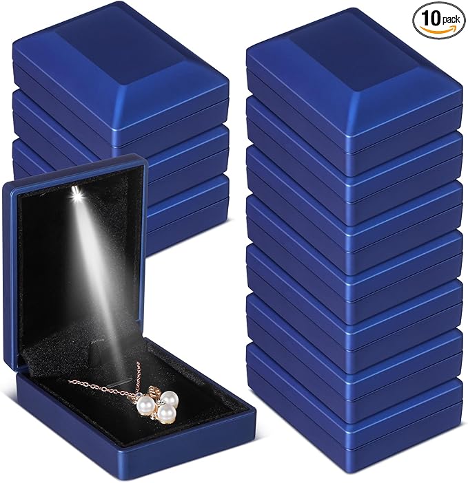Landical 10 Pcs Pendant Necklace Box with LED Light Velvet Necklace Case for Pendant Bracelet Ring Earring, Jewelry Storage(Blue)