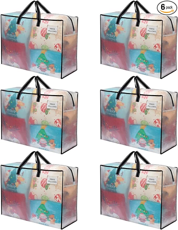 VENO 6 Pack Heavy Duty Moving Bags, Storage Bags, Packing Supplies, Top Zipper, Storage Totes for Camping, Clothes, Bedding, Comforters, Pillows (27 Gallon Clear, 6 Pack)