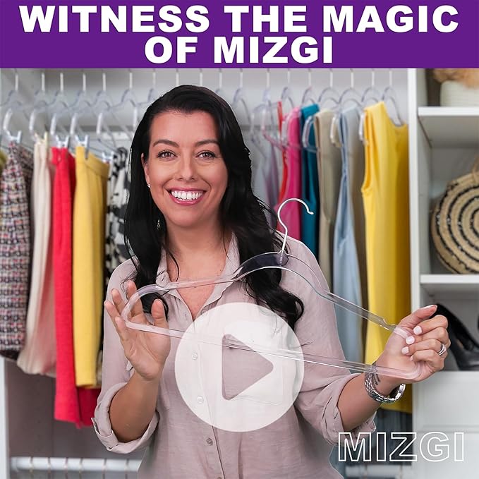 MIZGI 20 Pack Clear Plastic Hangers - Premium Thick Invisible Space Saving Hanger with 360° Swivel Hook, Ultra Slim Hangers for Suits, Dresses, Shirts, Coats & Pants
