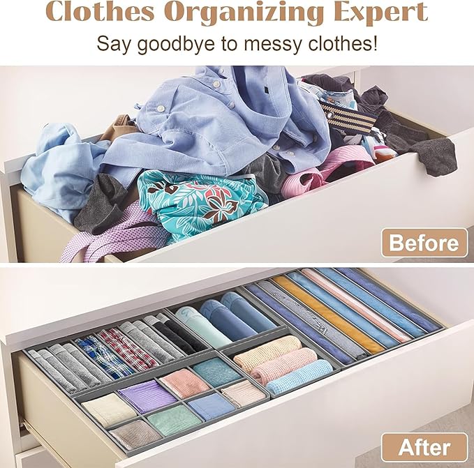 Dresser Drawer Organizer 8 Pack Clothes Underwear Sock Storage Dark Gray Drawer Dividers Blue Foldable Closet Organizer Storage Box Dresser Drawer Organizers