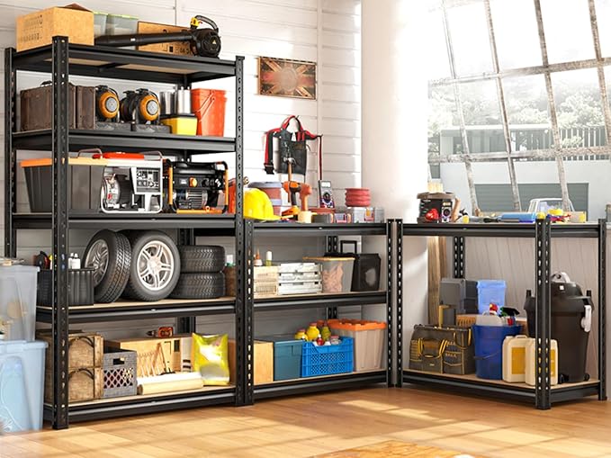 REIBII Set of 2 Storage Shelves 5 Tier Garage Shelving Heavy Duty Metal Shelving 2000LBS Garage Shelves Adjustable Metal Shelf for Kitchen Warehouse Pantry Commercial Use 27.6" Wx11.8 Dx60 H