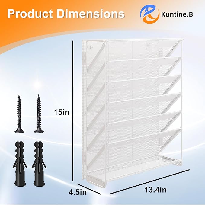 Kuntine.B Wall File Organizer Hanging Magazine Holder (White, 7 Tier 2 Pack)