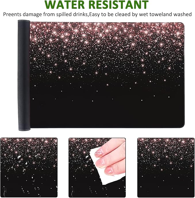 Rose Gold Glitter Gaming Mouse Pad XXL Large Desk Mouse Pad Keyboard Mat with Stitched Edges Waterproof Non-Slip Desk Mat for Laptop,Keyboard,Computer 35.4 * 15.7 Inch