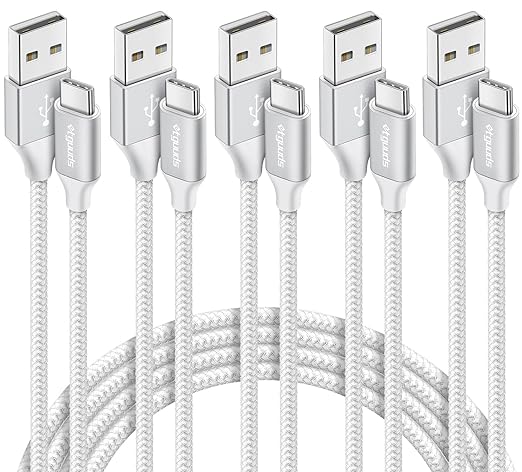 etguuds USB A to USB C Cable 5-Pack (3/3/6/6/10 ft), Fast Charging Type C Charger Cord for iPhone 17 16 15 Pro Max Plus Air, Samsung Galaxy S25 S24 S23 S22 S21 S20 A56 A17 A16, Pixel, Moto G, White
