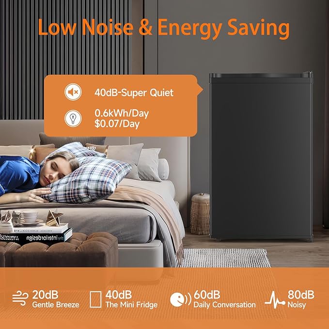 4.3 Cu.Ft Mini Fridge with Freezer, Single Door Refrigerator With 7 Settings Temperature Adjustable and 3 Removeble Shelves, Low Noise, Dorm Fridge, Mini Refrigerator for Bedroom, Office, Dorm
