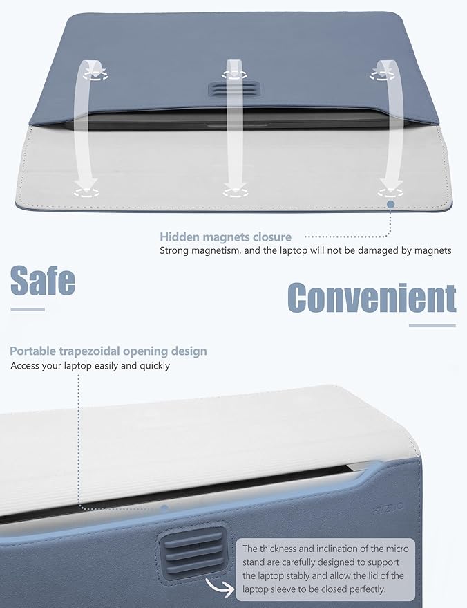 HYZUO 13.3-14 Inch Laptop Sleeve Case Bag with Adjustable Stand for MacBook Pro 14 M5/M4/M3/M2/M1 Pro/Max 2026-2021, MacBook Air/Pro 13.3, 13.8-13.5 Surface Laptop, with Pouch, Haze Blue