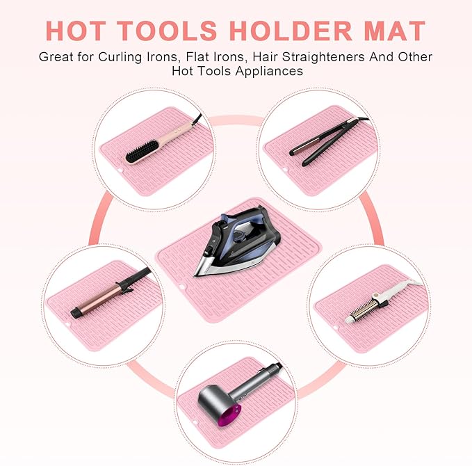 Oversize Silicone Heat Resistant Mat for Curling Irons, Flat Irons, Hair Straighteners and Hot Hair Styling Tools, Portable Hot Tools Sleeve Pad for Travel Vanity Salon(14.2" x 11.0")