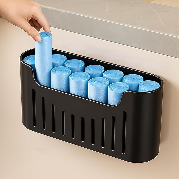 Kitchen Cabinet Door Storage Box, Self-Adhesive Wall-Mounted Storage Box, Wardrobe/Bathroom/Refrigerator Small Item Organizer (Black)