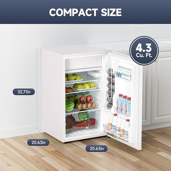 4.3 Cu.Ft Mini Fridge with Freezer, Single Door Refrigerator with Adjustable Thermostat, Mini Compact Fridge for Bedroom, Office, Dorm, RV