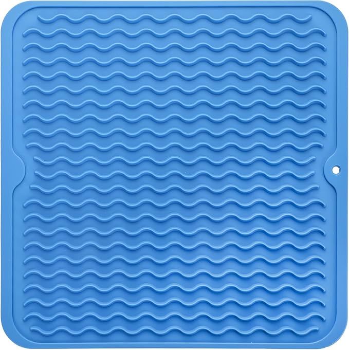 Silicone Dish Drying Mat for Multiple Usage,Easy clean,Eco-friendly,Heat-resistant Silicone Mat for Kitchen Counter or Sink,Refrigerator or Drawer liner Lichen BlueL M 12 inches x 12 inches