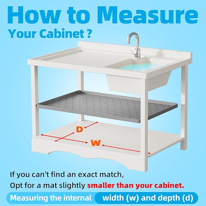 Silicone Under Sink Mat 40" x 19", kitchen Essentials and Gadgets, Shelf liner and Cabinet Protector, Home Organizers and Storage, Waterproof Bathroom Tray