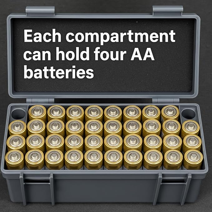 Custom Battery Storage Organizer Box for AA/AAA Batteries, Personalized Logo/Text, Hard Shell Case with Removable Trays and Foam Padding, 3D-Print Compatible Inserts (Large)