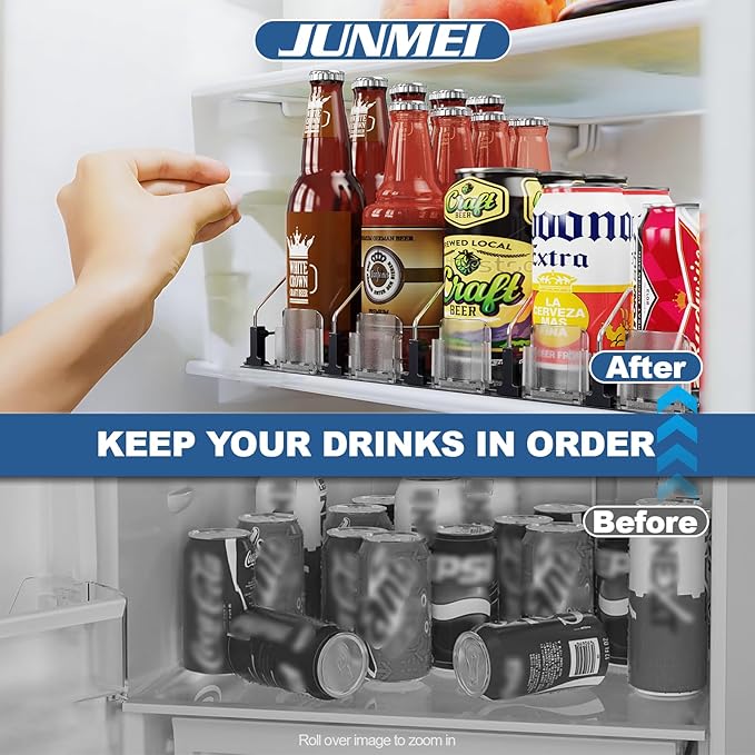 Drink Organizer for Mini Fridge,12oz 16oz 20oz - Soda Can Dispenser for Refrigerator,Width Adjustable,Automatic Pusher Glide (White (Mini 12.2"D), 12.2"D 6ROW, Holds 24 Cans)