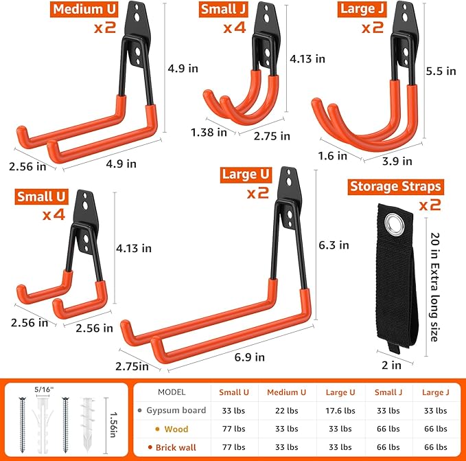 16 Pack Garage Hooks with Anti-Slip Coating Heavy Duty Wall Mount Hooks for Garage Storage and Hanging Hoses Bike Garden Tools Ropes etc