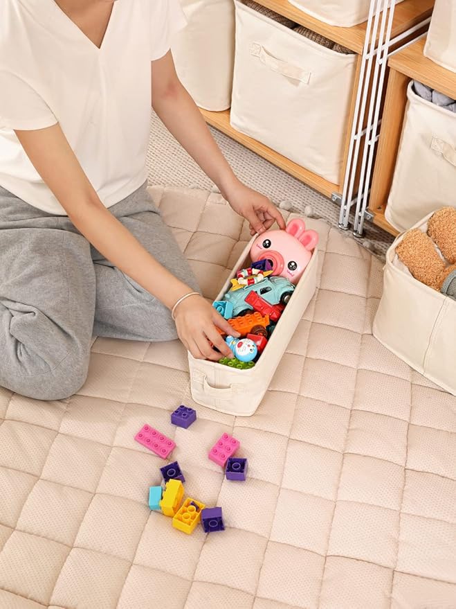 Decorative Basket Rectangular Fabric Storage Bin Organizer Basket with Handles for Clothes Storage (11.6 x 8 x 7.8, Beige)