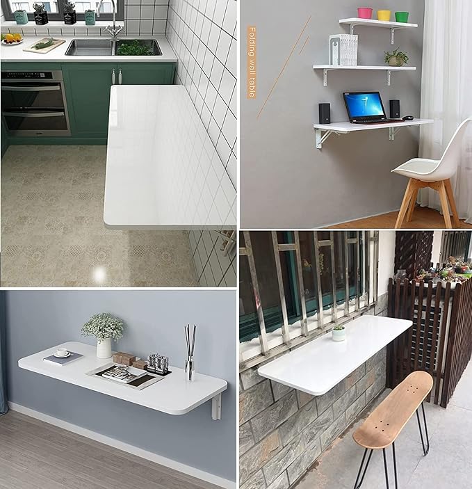 Wall Mounted Folding Table,White Floating Desk for Small Spaces,Stainless Steel Bracket Laundry Folding Table,Wall Folding Desk,Home Bars and Dining Establishments（80x50cm/31.5"x19.7"