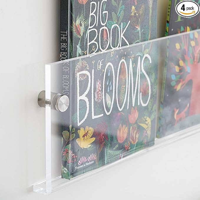 4-Pack 17" Acrylic Magazine Holder Vinyl Records Holder, Display Floating Bookshelves Wall Mounted, Hanging Nursery Book Shelves for Waiting Room, Living Room, Office