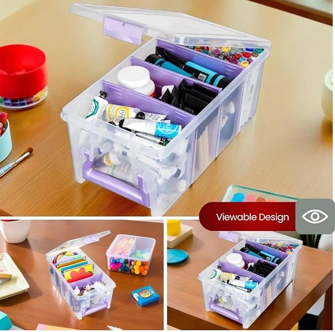 ArtBin Semi Satchel Portable Craft Organizer with 3 Dividers - Clear Plastic Storage Case for Art & Craft Supplies