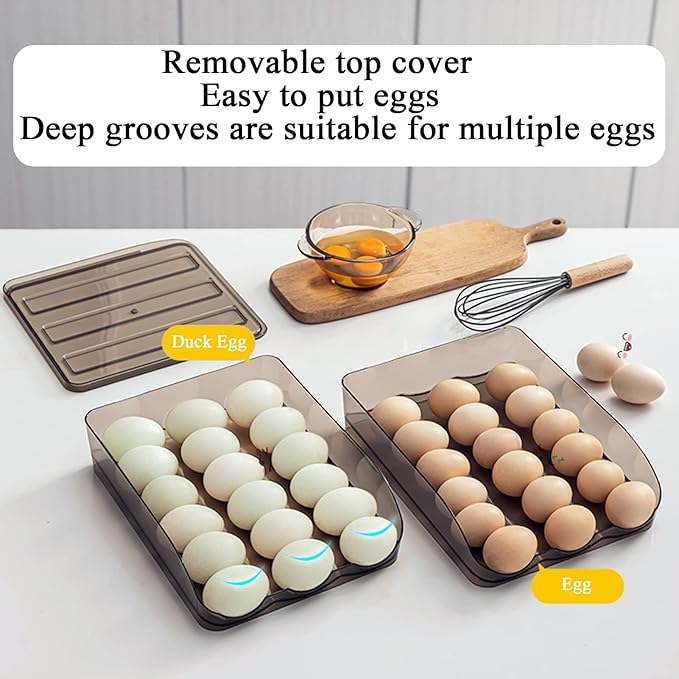 Egg Holder for Refrigerator Auto Scrolling Organizer Plastic Stackable Storage Container Reusable Clear Tray Box Basket Bin Lid Drawer Carrier Keeper(3 Layer)