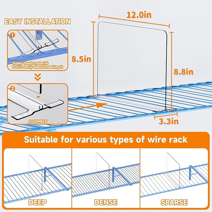 12 Pack Shelf Dividers for Wire Shelves,Acrylic Clear Closet Organizers and Storage for Sweater,Shirts,Bookshelf Handbags Separators Dividers for Closet Organization in Bedroom/Kitchen/Office/Pantry