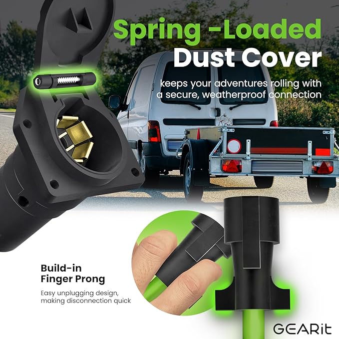 GEARit 7-Way Trailer Extension Cord (4 Feet) 7-Pin Trailer Plug Inline Cord Wire Harness Cable Double Prongs Connector for Gooseneck Hitch, Truck, Camper, RV - 4ft