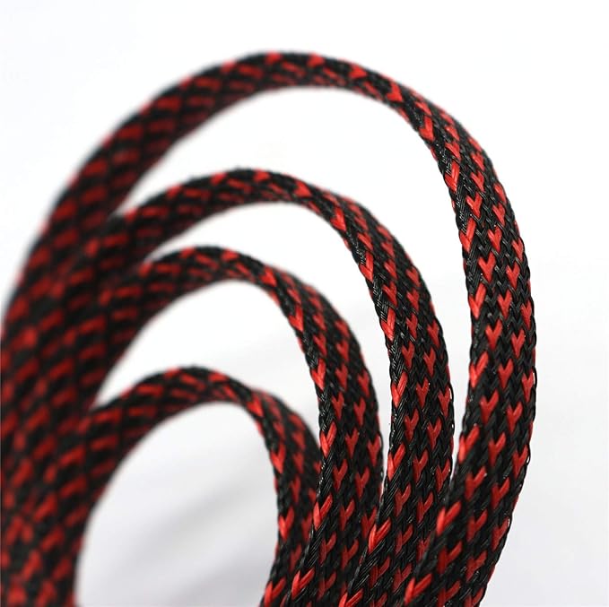 30ft PET Expandable Sleeving Wire Cable Sleeve (1/3", Red&Black)