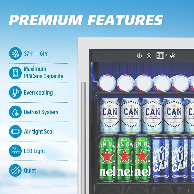 Compact Beverage Refrigerator Cooler,145 Can/4.5 Cubic Feet Mini Fridge with Glass Front Door for Soda, Beer, Wine, Small Refrigerator with Adjustable Shelve Digital Display(Silver)