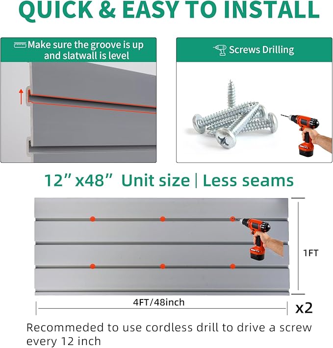 Slat Wall Paneling Garage Slat Wall Storage Systems, Slatwall Panels 4x2 ft PVC Wall Panels Grey Slatwall Garage Storage & Organization Products