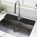 Meiliweser Faucet Mat for Kitchen Sink – 24” x 5.1” Extra-Long Silicone Splash Guard with 10° Slope & Upgraded Drainage – Gen 3 Sink Water Catcher & Sponge Holder for Kitchen, Bathroom (Black)