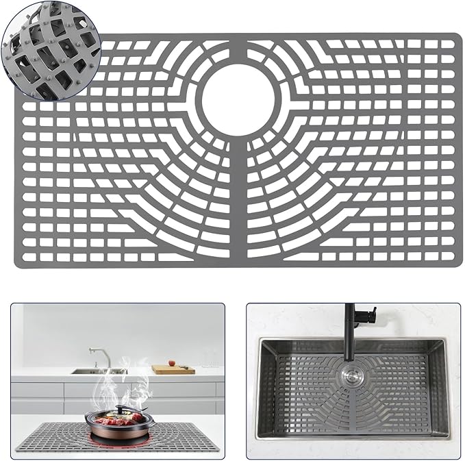 Silicone Sink Protector for Kitchen Sink 28" x 15" – Flexible Sink Mat, Heat Resistant Grid, Non-Slip Rack, Easy to Clean Dishwasher Safe – Fits Farmhouse, Single & Double Bowl Sinks