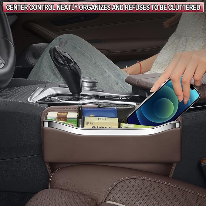 HOLDCY Car Seat Gap Filler Organizer - Leather Console Side Pocket Seat Storage - Stylish and Practical Car Accessories for Cars,SUV,Truck (Brown - 2 Pack)
