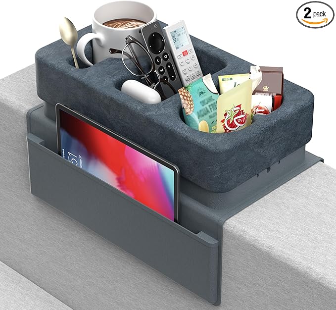 Couch Arm Tray Removable Armrest for Sofa Arm Tray Silicone Couch Cup Holder Tray Armchair Caddy Foam Couch Cup Holder Pillow Arm Chair Caddy for Recliner Sofa Drink Holder Spill Proof 3 Side Pockets
