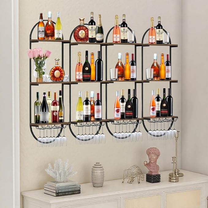 Wall Mount Wine Rack, 3-Tier Metal Oval Design Wine Rack Wall Mounted, Wine Bottle Holder for Home Bar, Wine Kitchen Storage Liquor, Champagne(Black, 1PCS)