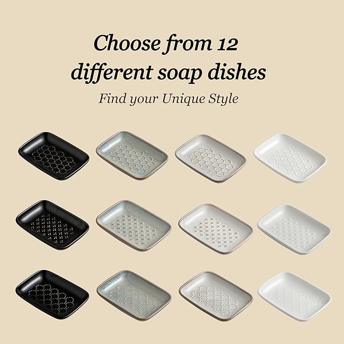 Gomakren Soap Dish for Shower, Bar Soap Holder, Christmas Ceramic Soap Dishes for Bar Soap, Sponge Holder Soap Saver Soap Tray for Bathroom Kitchen Sink, 5.5 Inch, Beige