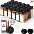 ComSaf Glass Spice Jars with Label, 24Pcs 4oz, 93 Labels, a Metal Funnel, Extra Shaker Lids, Empty Spice Containers and Square Spice Bottles for Kitchen and Seasoning