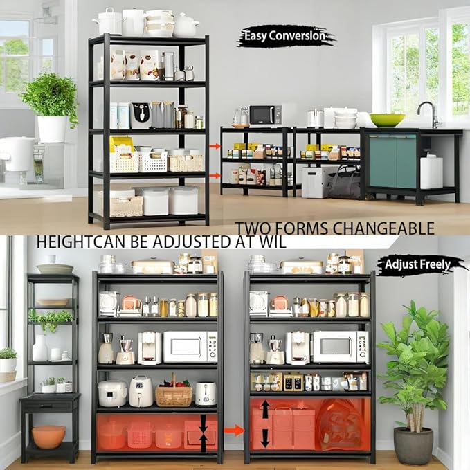 Industrial Storage Rack,Heavy-Duty Steel Shelving Unit,Multi-Purpose Garage Organization System Black 72" H x 35" W x 15.5" D 5-Tier