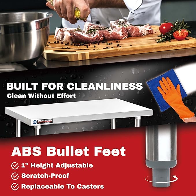 DuraSteel 30x60 Stainless Steel Work Table - NSF Commercial Prep Metal Table - Outdoor Pizza Oven Stand w/Under Shelf - Kitchen Island Laundry Utility Garage Microwave Stand Large Rolling Storage Cart