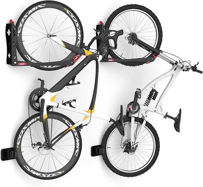 TORACK BIKEPAL Space Saving Wall Mounted Swivel Bike Racks, Vertical Bike Wall Hangers for Garage Storage Solution (2 Pack)