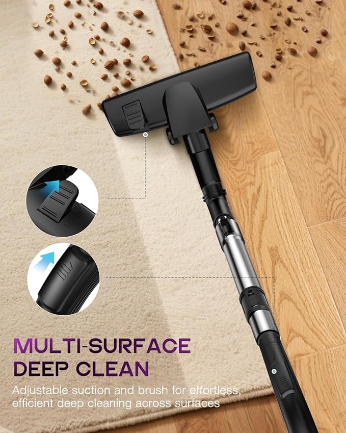 Zefiro Canister Vacuum Cleaner, Bagless Canister Vacuum for Home, Powerful Suction, Auto Cord Rewind, HEPA Filter, Corded Vacuum for Hard Floors, Carpet, Pet Hair, Apartment/Rental Friendly(Purple)