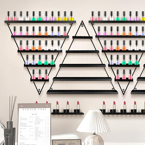 10PCS Nail Polish Rack Wall Mounted Shelf, 5 Tiers Black Triangular Display Rack, Cosmetic Display Cases, Lipstick Perfume Wall Shelf Essential Oil Organizer for Home Spa Nail Salon Shop (Black)