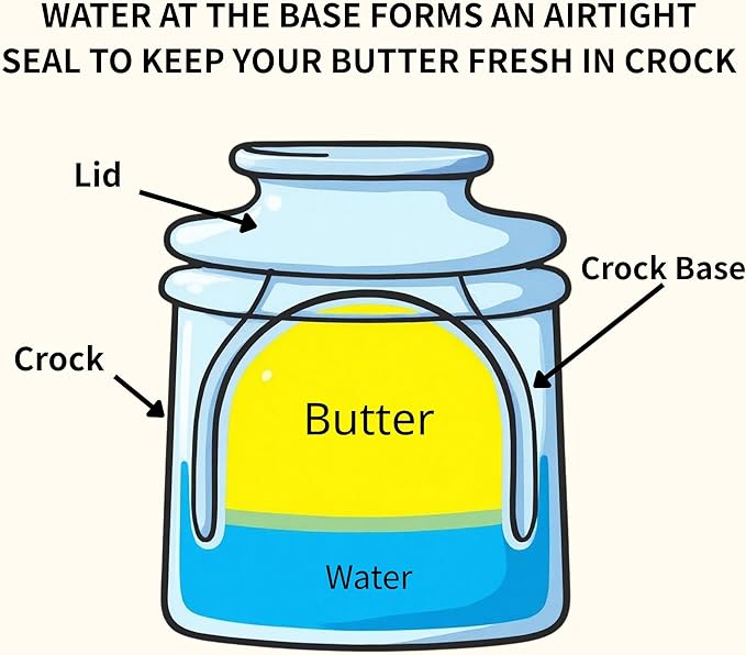 Butter Crock with Lid for Countertop, Butter Keeper Crock with Water, French Butter Dish Ceramic, Butter Holder with Lid for Spreadable Butter, Butter Container for Counter (Retro Diamond, Ivory)