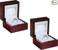 Allure - 2 Pack, Luxury Ring Box With LED Light, Authentic Mahogany Wood With White Leatherette Insert, Square Elegant Diamond Ring Case For Unique Proposal Or Wedding, Small Jewelry Display Gift Box.