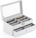 CO-Z Sunglasses Organizer with 12 Slots, Leather Eyeglasses Storage Box for Women Men, 2 Story Lockable Display Case for Multiple Glasses, Sunglasses Jewelry Collection Holder with Drawer, White