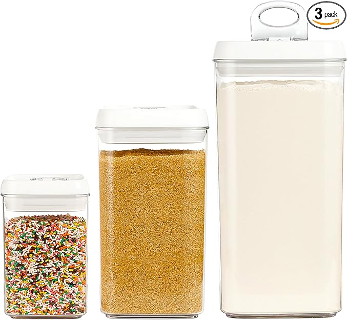 Felli Flip Tite Acrylic Food Storage Container with Lid 6” XL Air Tight Ring Seal Flip Top, Plastic Kitchen Baking Canister for 5 lb Flour Sugar Rice Protein Powder Pantry Organizer (Nest-L, White)