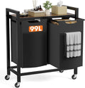 Sweetcrispy Laundry Hamper with 2 Pull-Out Removable Sorter Bags, Movable Wheels, Freestanding Clothes Basket Organizer in Bathroom, 2 × 13.1Gal (99L) Capacity, Rustic Brown and Black
