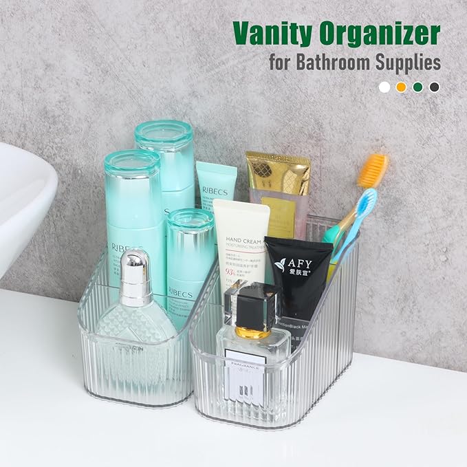 Amber Makeup Brush Holder Organizer for Vanity, Bathroom Countertop Organizer 6 Cups, Toiletry Organizer, Storage & Display for Skincare, Perfume, Hairbrush, Sunglasses & Desk Accessories