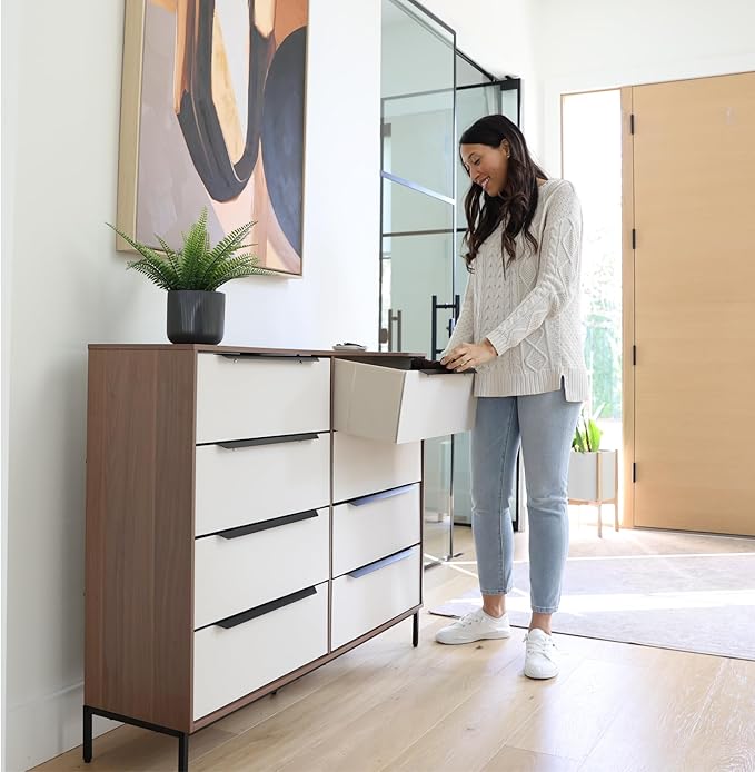 Lira Premium Fabric Dresser - Solid Wooden Frame, 8 Spacious Sag-Proof Drawers with Sleek Metal Handles - Premium & Durable Storage Solution for Your Home (Black)
